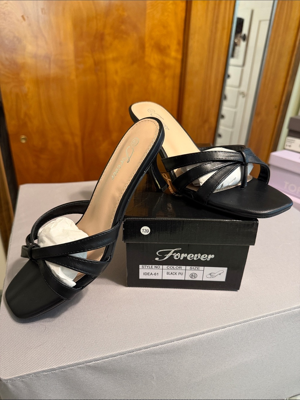 Forever Black Strappy Slide Mules